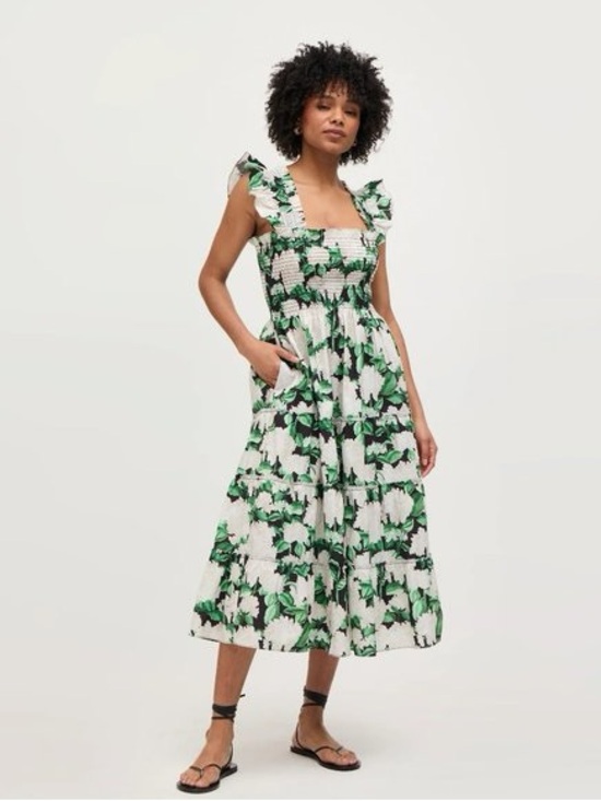 Hill House Dresses & Skirts - Hill House Green and White Floral Smocked Midi Dress